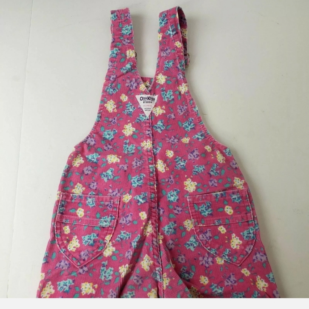 Vintage Oshkosh B'gosh Floral Overalls Corduroy - Picture 7 of 10